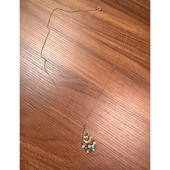 Vintage 1/20 12K GF Necklace Floral Rhinestone Pendant Gold Filled Chain - Picture 5 of 8